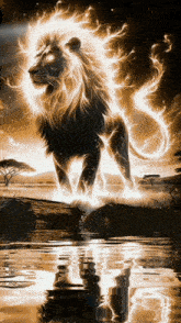 a lion with flames coming out of its mane