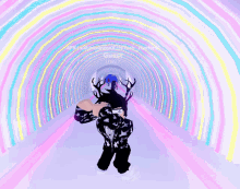a cartoon character standing in front of a rainbow tunnel with the words guest level 7