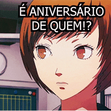 a cartoon of a girl with the words e aniversario de quem