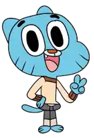 gumball the cat from the amazing world of gumball is giving a peace sign
