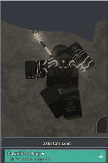 a screenshot of a video game with a loot called dawnfist 's ring on the screen