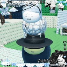 a cartoon character wearing a black hat with the word pandora on the bottom