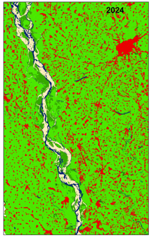 a green and red map with the year 2024 at the top