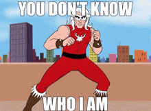 a cartoon of a superhero with the words you don t know who i am below him