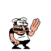 a pixel art cartoon of a man wearing a chef 's hat and sunglasses .