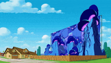 a cartoon drawing of a house and a fence with jellyfish coming out of it