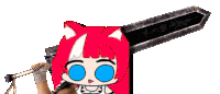 a cartoon girl with red hair is holding a sword