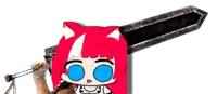 a cartoon girl with red hair is holding a sword