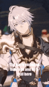 a screenshot of a video game character with a caption that says the party ended an hour ago and he 's still here