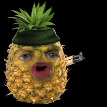 a pineapple is wearing a hat and holding a gun with a star in the background