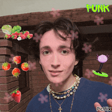 a picture of a young man with strawberries and the word punk on the top