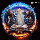 a picture of a woman in a hijab with two dragons and the word sib on the bottom