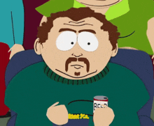 a cartoon character holding a can that says rcl on it