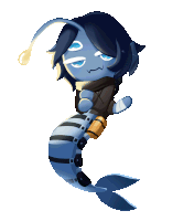 a cartoon drawing of a blue fish with a scuba gear on