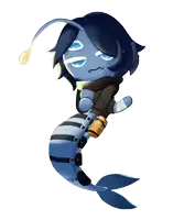 a cartoon drawing of a blue fish with a scuba gear on