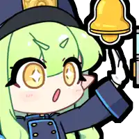 a cartoon of a girl holding a bell with a surprised look on her face