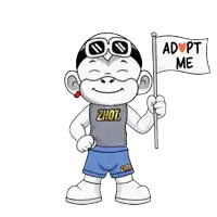 a cartoon character with adopt me written on a flag