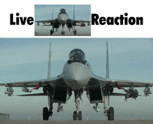 a fighter jet is sitting on top of a runway with its wings up .