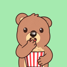a cartoon of a bear eating popcorn with a youtube logo in its mouth