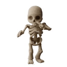 a skeleton is standing on a white background and dancing .