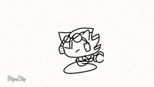 a black and white drawing of a cat wearing headphones and a scarf .