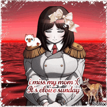 a picture of a woman with a cat on her shoulder and the words " i miss my mom "
