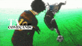 a soccer player kicks a soccer ball with the words ta bluelock comecando in the background