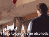 a man in a suit says i have to become an alcoholic in front of a crowd