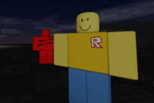 a yellow roblox character stands next to a red roblox character who says " team code join today "