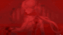 a cartoon character with long white hair is standing in front of a red background with the word artec on it .