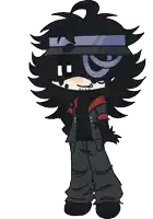 a drawing of a person with black hair and a headband with an x on it