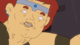 a cartoon drawing of a man with a blue headband