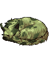 a pixel art drawing of a cat sleeping on the ground .