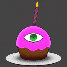 a cupcake with a candle on top of it