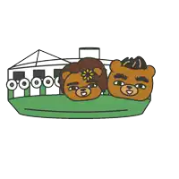 a couple of teddy bears are sitting on a boat with a flower in their hair