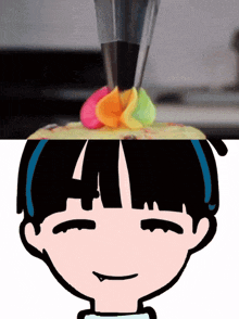 a cartoon drawing of a person with a flower on top