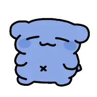 a cartoon drawing of a blue bear with a x on its belly .