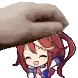a pixel art of a hand petting a little girl .