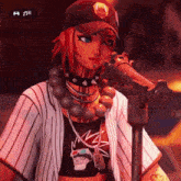 a cartoon character is singing into a microphone