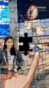a picture of a woman is behind a puzzle that says inmelo on it