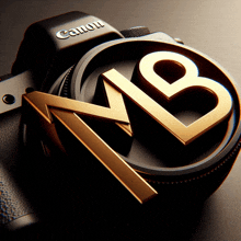 a black canon camera with a gold letter b on it