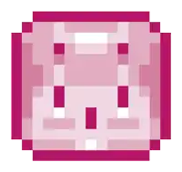 a pixel art drawing of a pink cube with a white border