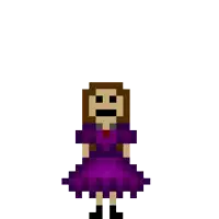 a pixel art of a girl in a purple dress and black shoes .