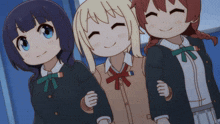 three anime girls are posing for a picture together