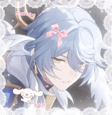 a picture of a boy with a pink bow and the word sunny on the bottom