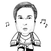 a black and white drawing of a man riding a bike