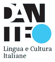 a logo for dan lingua e cultura italiane with a blue circle in the middle