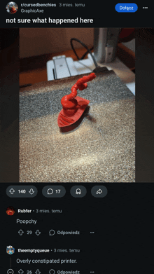 a post on r / cursedbenchies shows a red object on a table