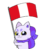 a cartoon drawing of a cat holding a flag with the letter b on it