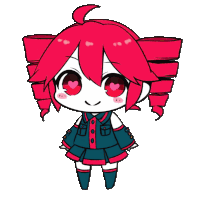 a drawing of a girl with pink hair and red eyes